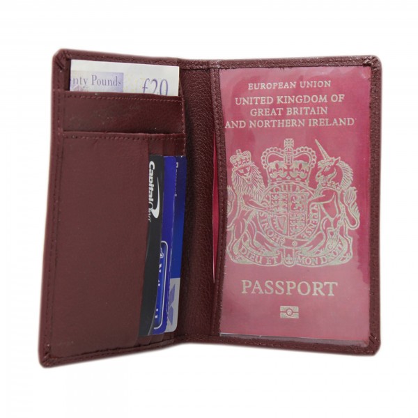 Falcon Leather Passport Wallet - FI4011 Burgundy