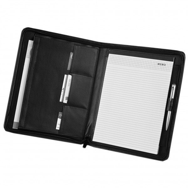 Falcon A4 Bonded Leather Zip Conference Folder - FI6509 Black