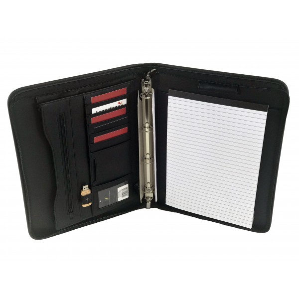 Falcon A4 Faux Leather Ring Binder Conference Folder With Drop Down Handles - FI6669 Black