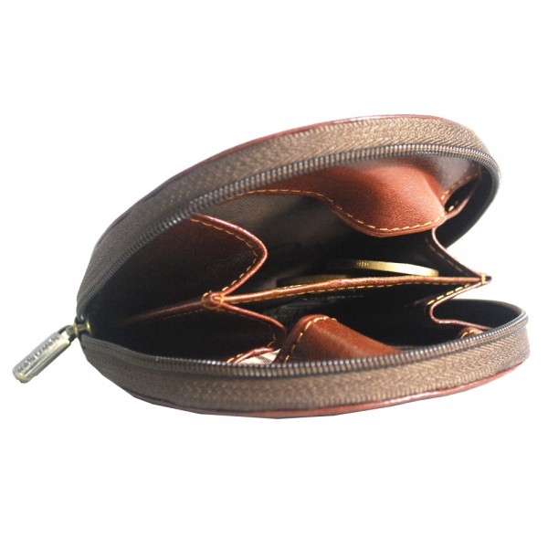 Tony Perotti Italian Vegetale Leather Zip Round Coin Purse - TP1123G Brown