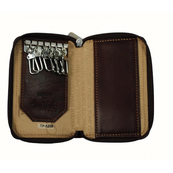 Tony Perotti Italian Vegetale Leather Zip Around 6 Key Holder - TP5209 Brown