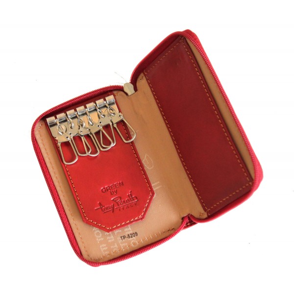 Tony Perotti Italian Vegetale Leather Zip Around 6 Key Holder - TP5209 Red