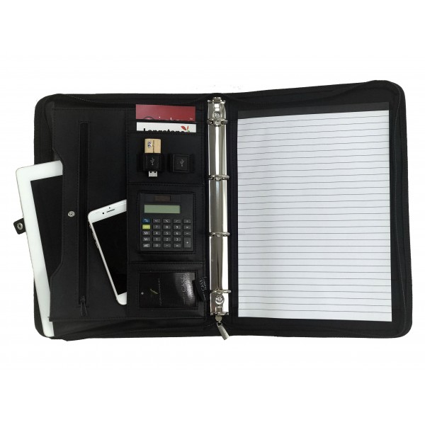 Falcon A4 iPad/Tablet Conference Folder Ring Binder With Calculator - FI6528 Black