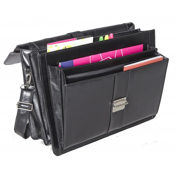 Falcon 15.6" Leather Laptop Briefcase - FI2577 Black