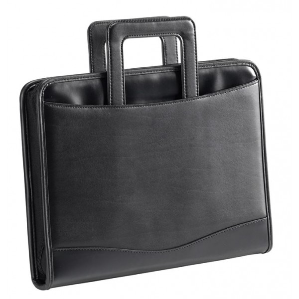 Falcon A4 Faux Leather Ring Binder Conference Folder With Drop Down Handles - FI6669 Black