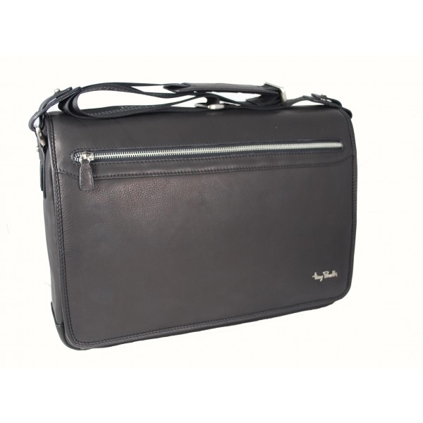Tony Perotti Contatto Italian Soft Leather Laptop Messenger Bag - TP9051 Black