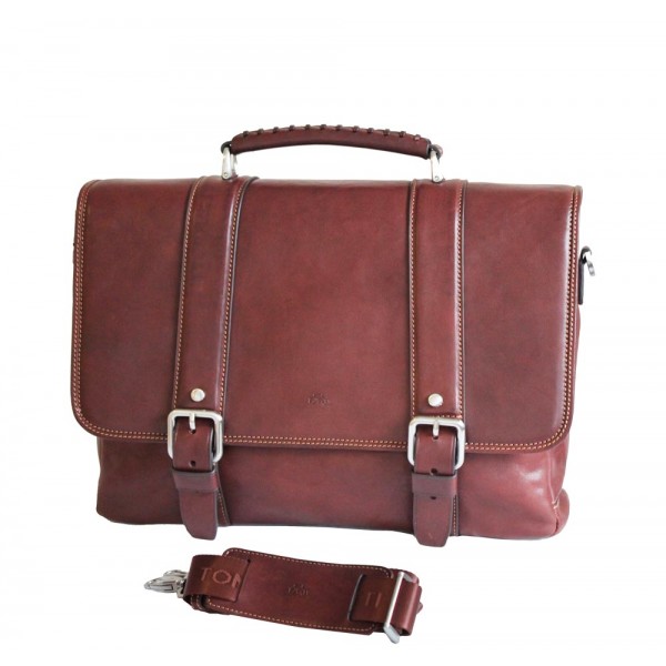 Tony Perotti Italian Vegetale Leather Satchel with Tablet Section - TP-9613 Brown