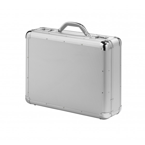 silver metal suitcase