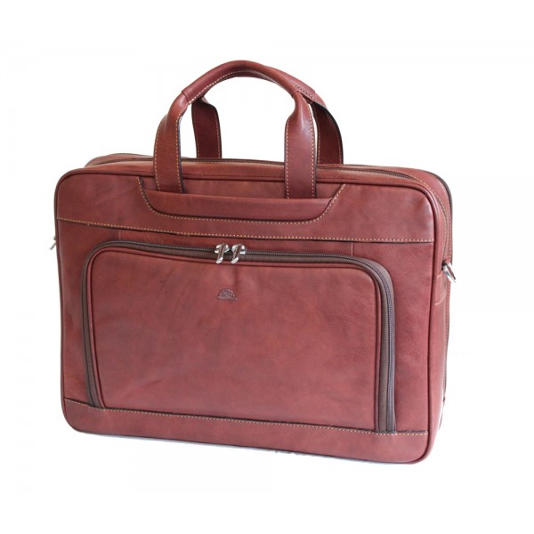 Tony Perotti Italian Vegetale Leather 15" Laptop Twin Handle Briefcase - TP8976 Brown