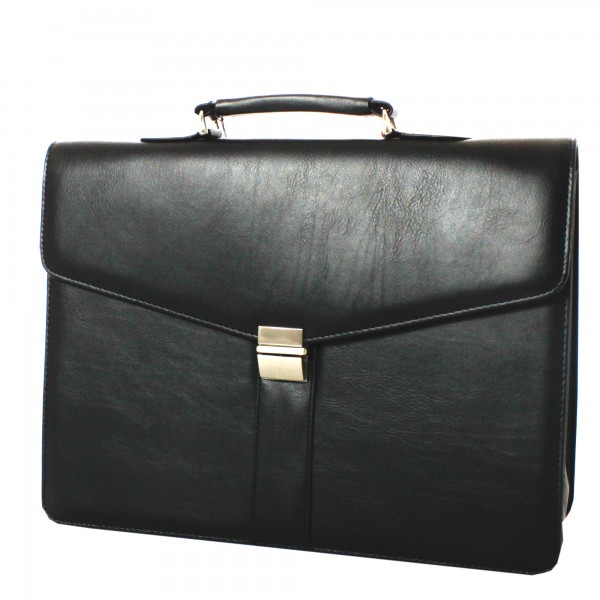 Falcon Faux Leather Double Gusset Briefcase - FI2580 Black