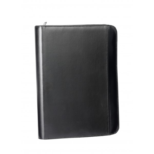 Falcon A4 iPad/Tablet Faux Leather Zip Around Conference Folder With Calculator - FI6521 Black 