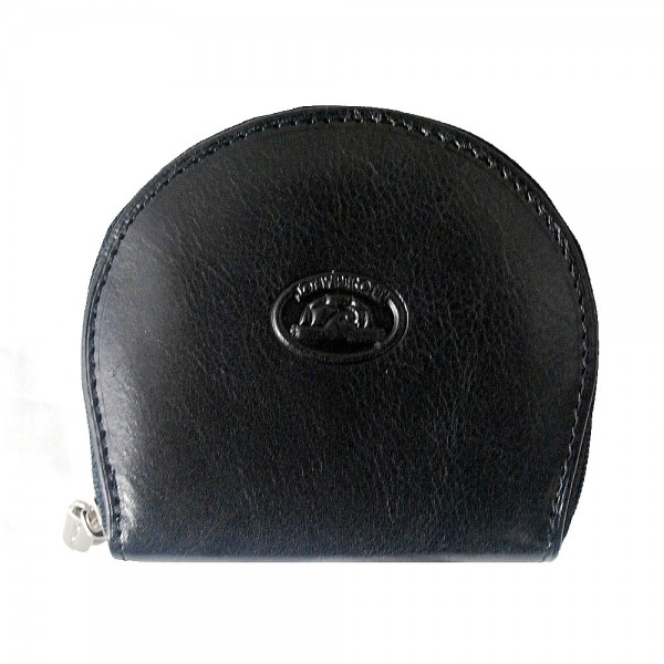 Tony Perotti Italian Vegetale Leather Zip Round Coin Purse - TP1123G Black