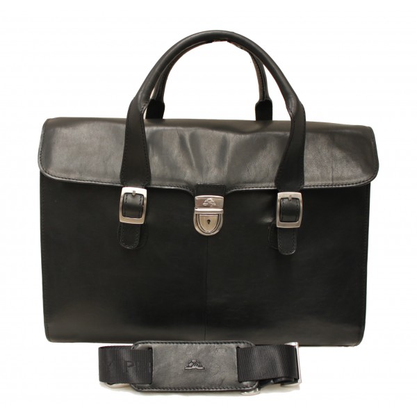 Tony Perotti Italian Vegetale Leather Laptop Lockable Briefcase - TP8965G Black