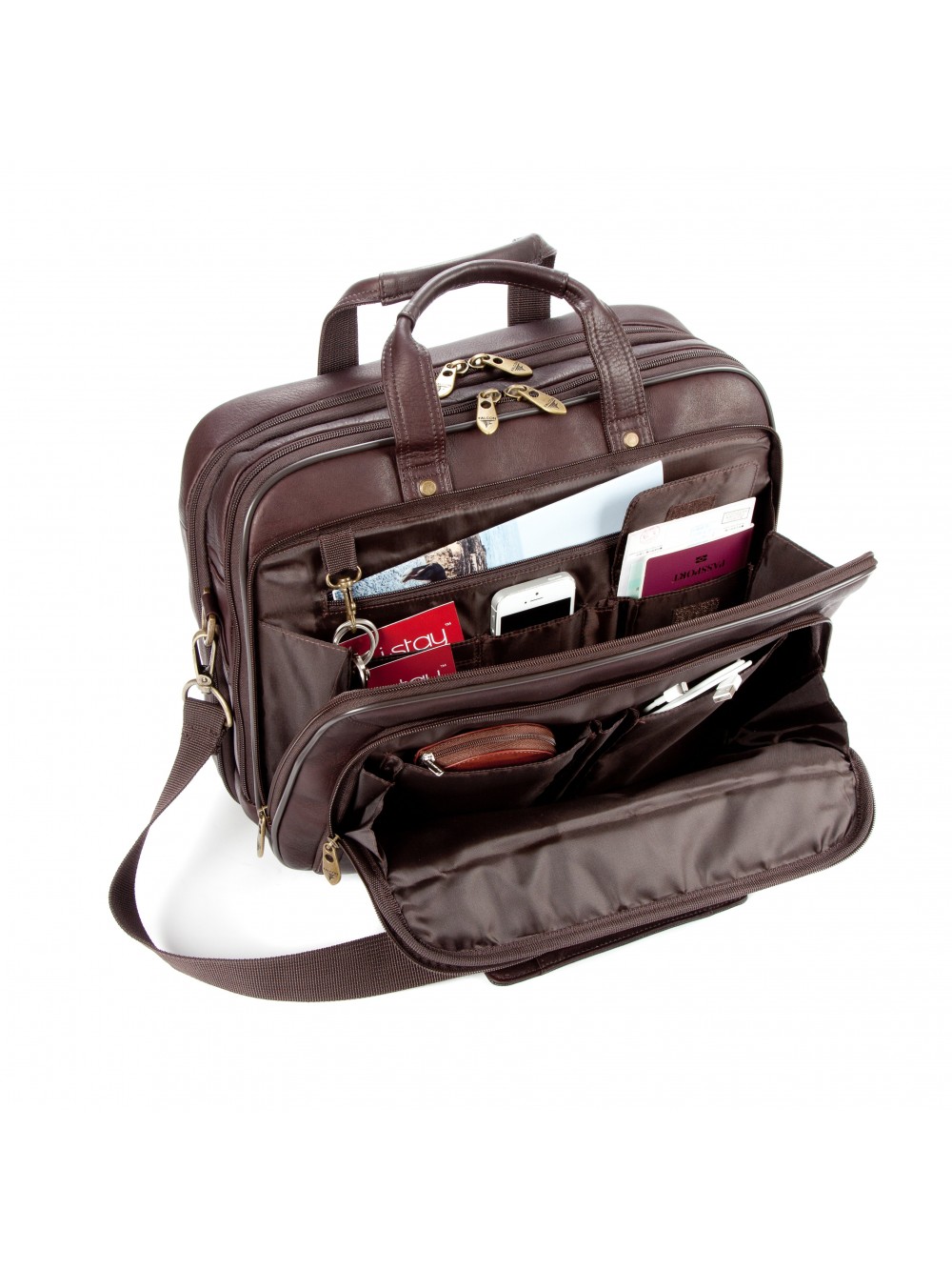 15" Falcon Colombian Leather Laptop Briefcase FI6704 Brown