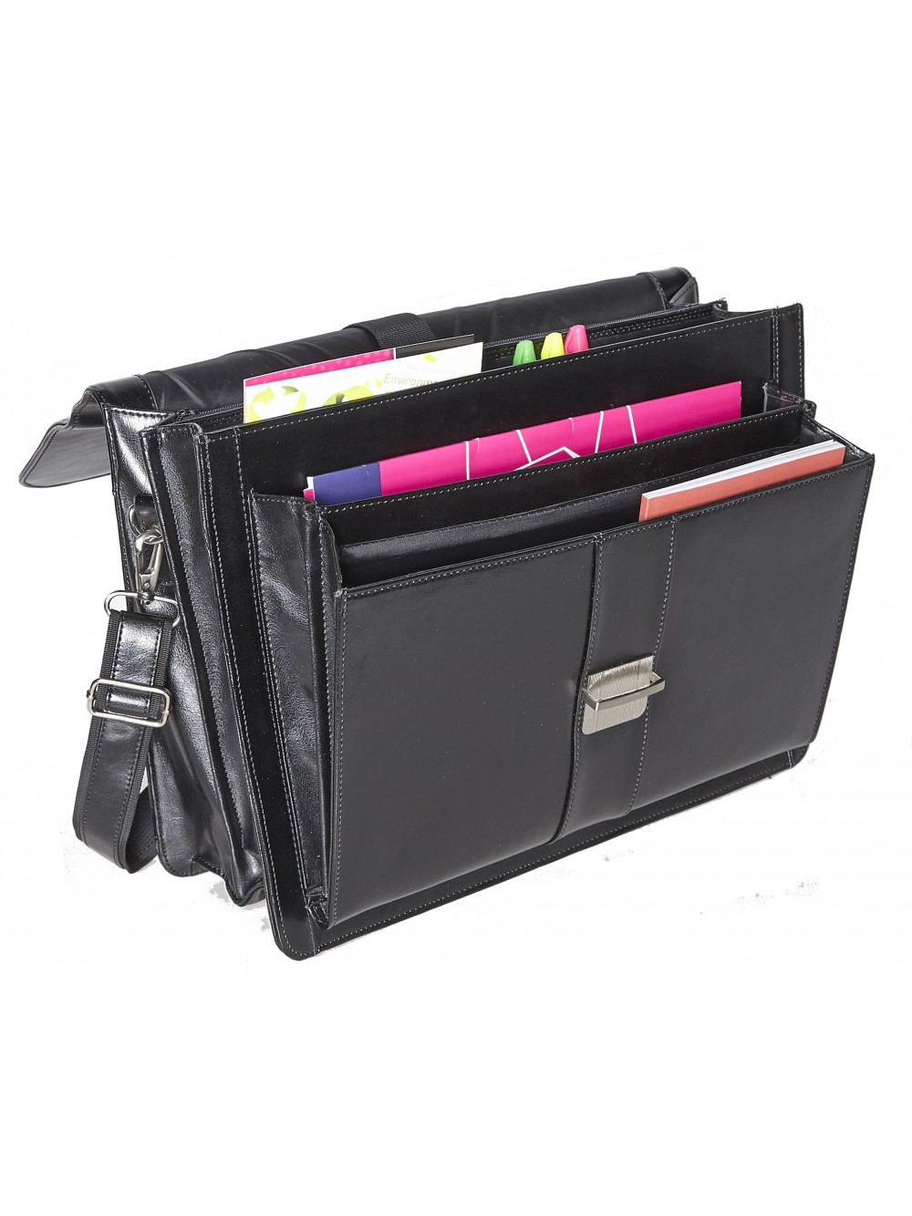 15.6" Falcon Leather Laptop Briefcase FI2577 Black