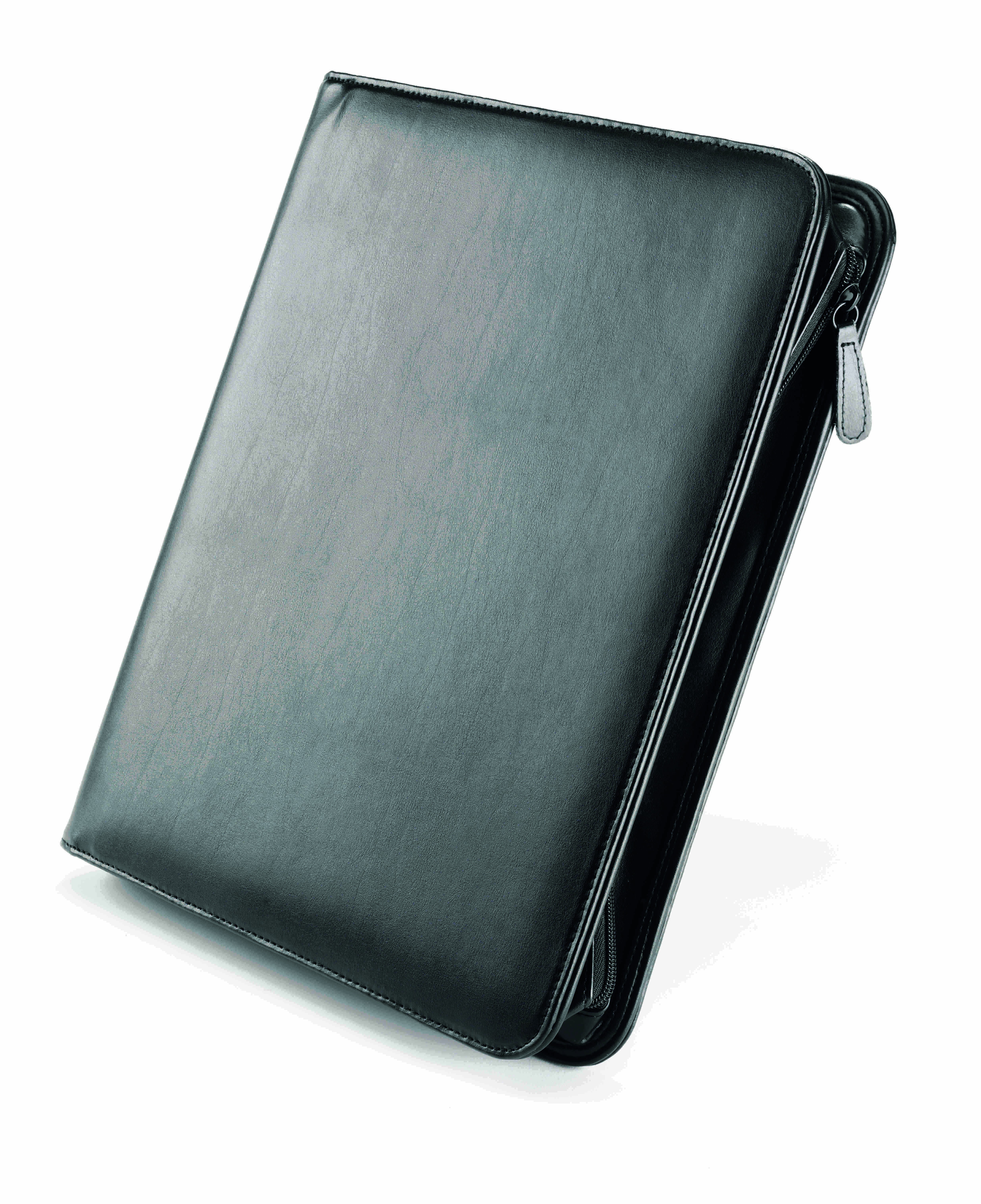 Falcon A4 Leather iPad/Tablet Zip Close 4 Ring Binder Conference Folder - FI6518BL Black