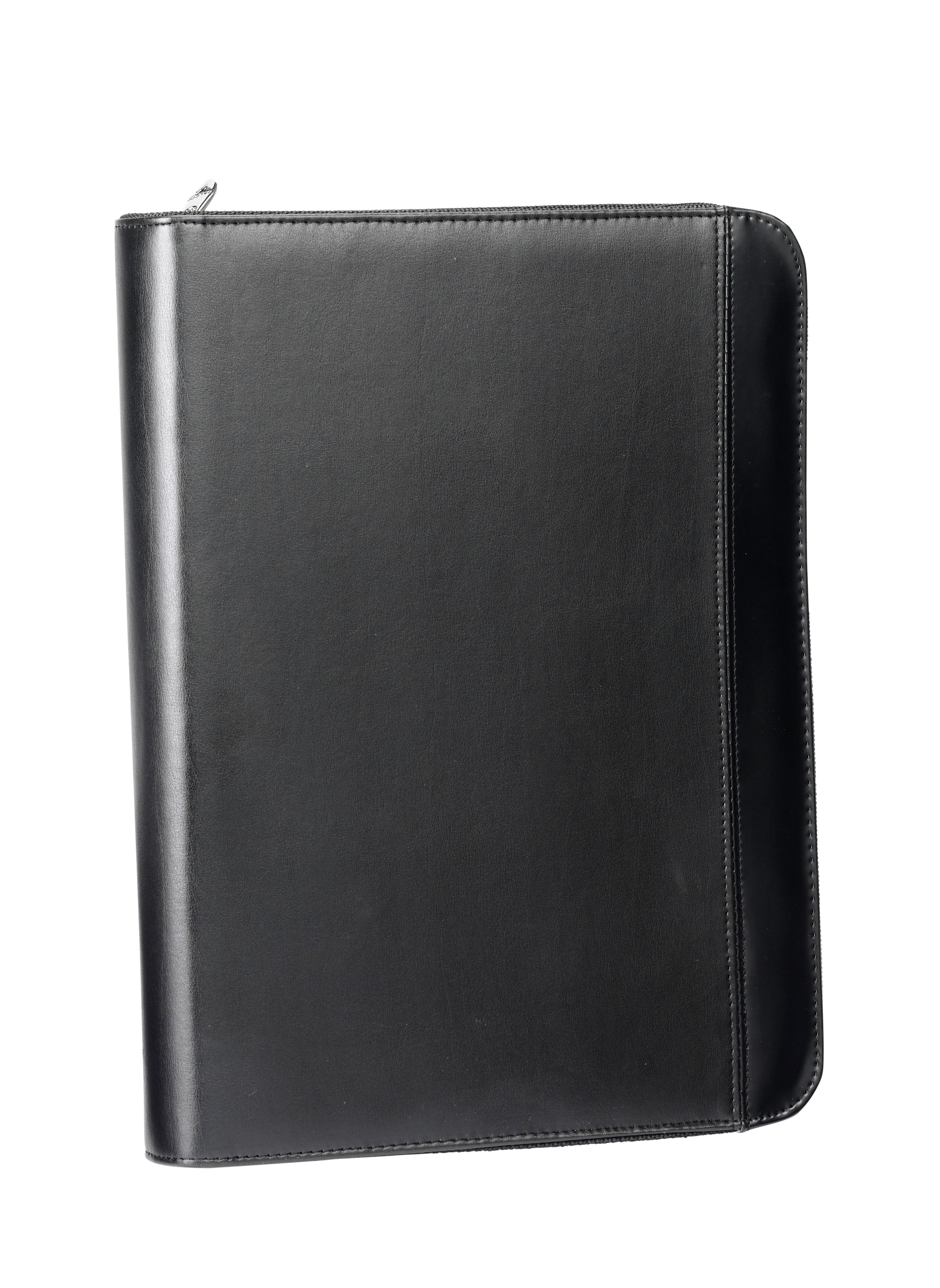Falcon A4 iPad/Tablet Faux Leather Zip Around Conference Folder With Calculator - FI6521 Black 