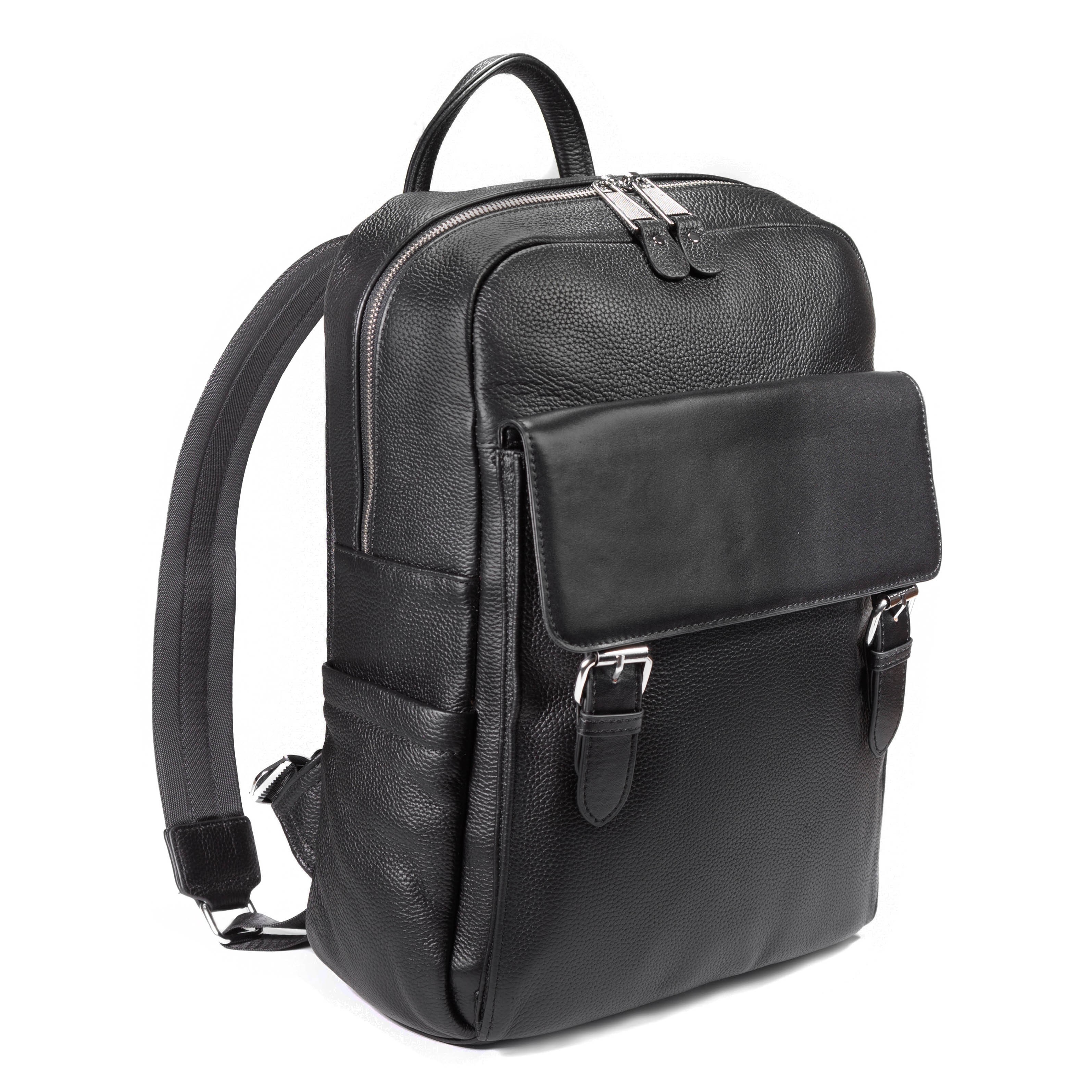 Falcon Leather Twin Buckle Backpack - FI6717 Black