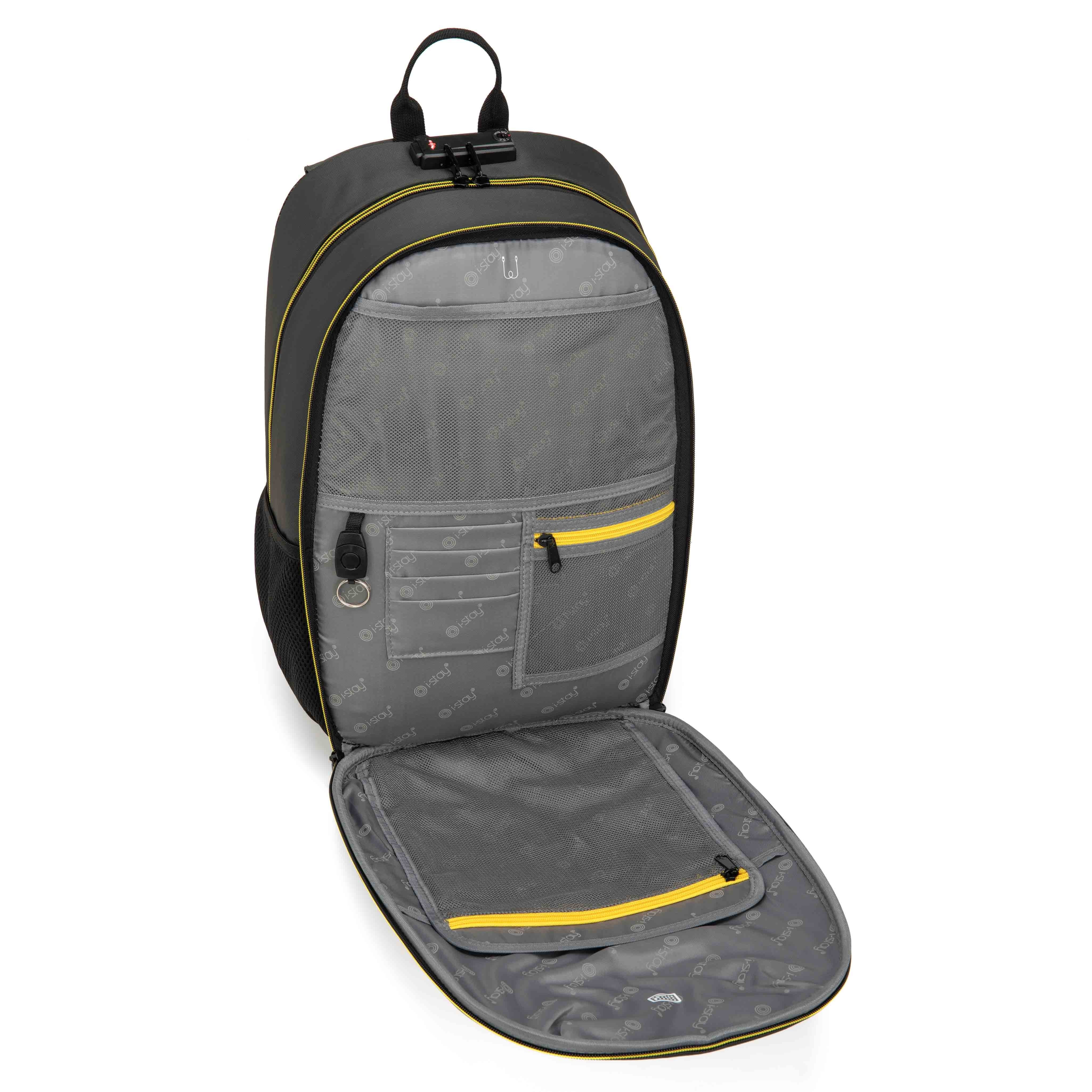 i stay 15.6 Laptop Gaming Backpack with USB Anti Theft Grey Yellow Laptop Backpacks i stay