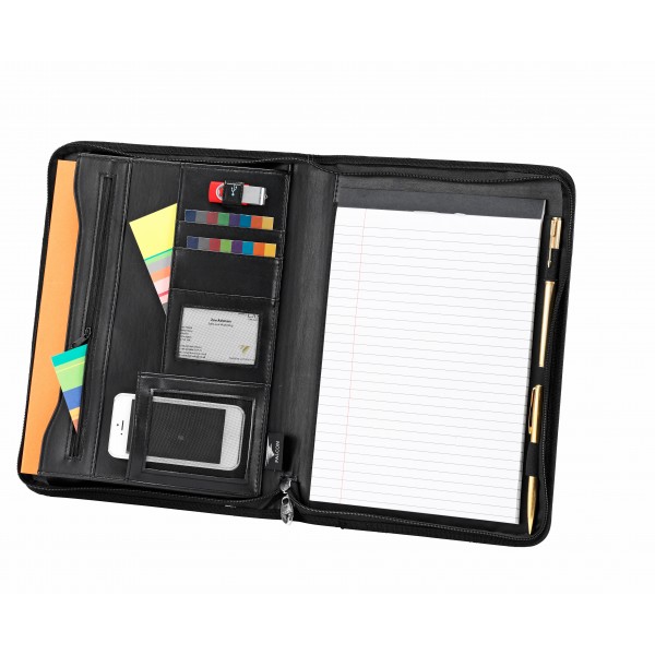 Falcon A4 Faux Leather Zip Around Conference Folder - FI6520 Black 
