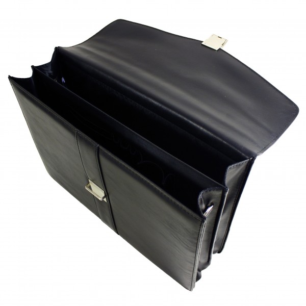Falcon Faux Leather Double Gusset Briefcase - FI2580 Black
