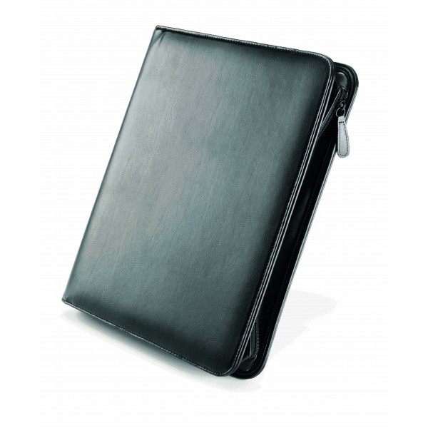 Falcon A4 Leather iPad/Tablet Zip Close 4 Ring Binder Conference Folder - FI6518BL Black