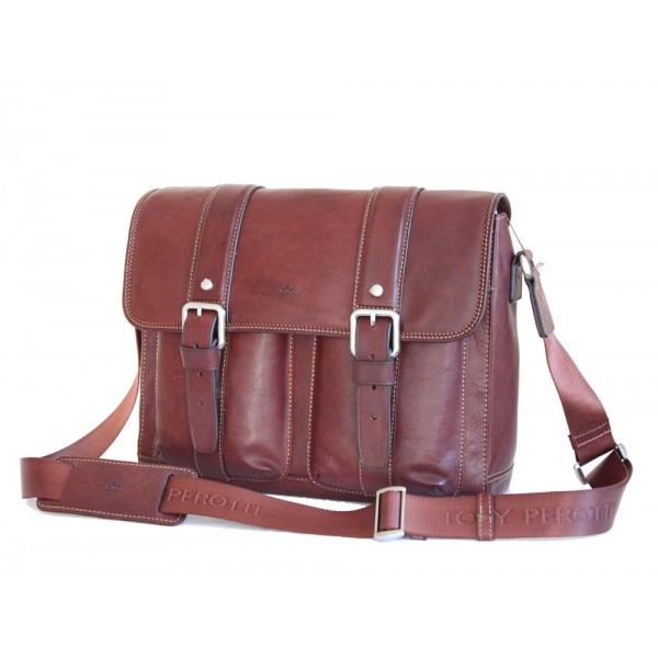Tony Perotti Italian Vegetale Leather Satchel with Tablet Section - TP9614 Brown